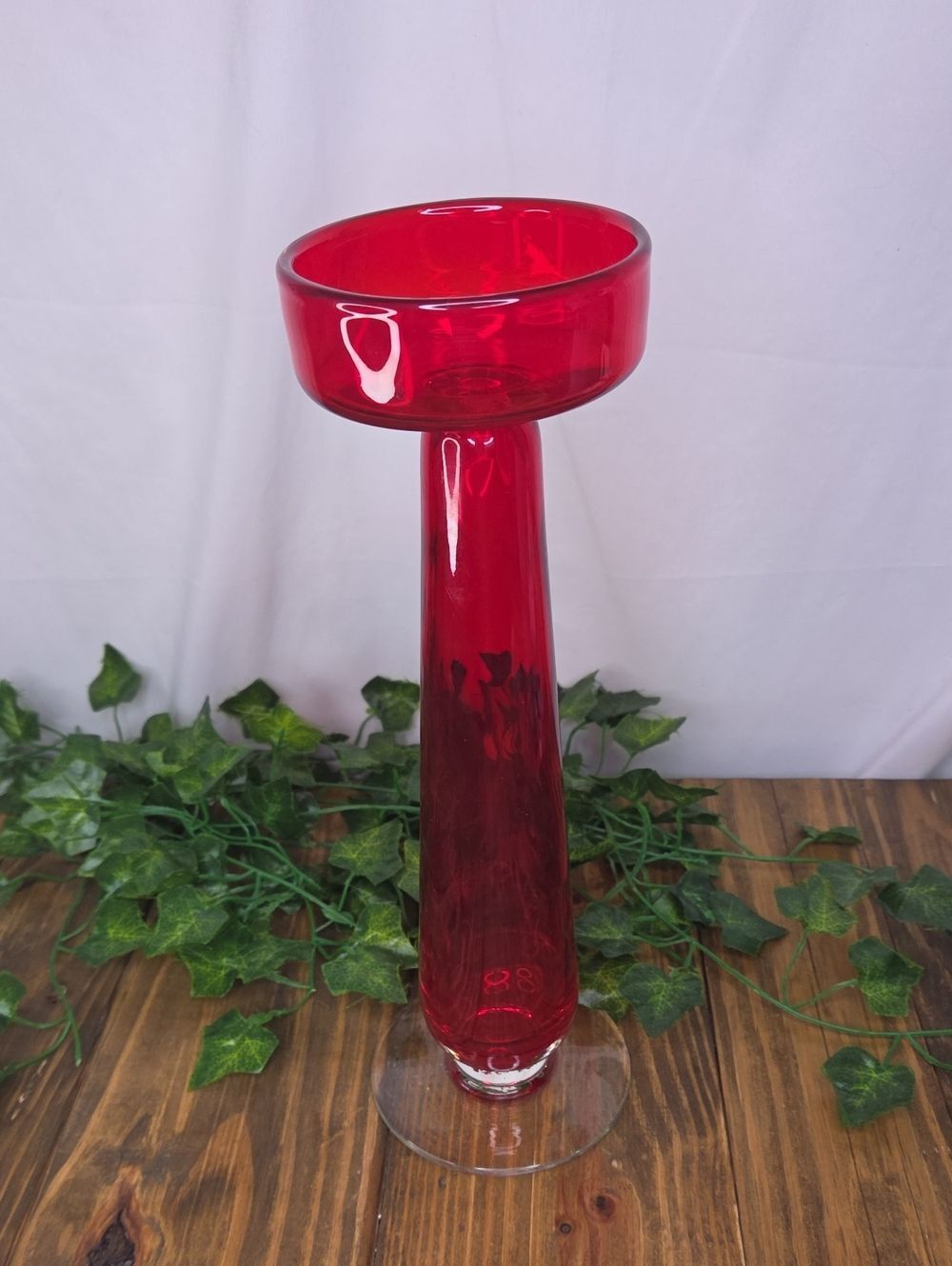 Unknown Brand. Vintage Red Glass Candlestick Holder. Beautiful. Like New